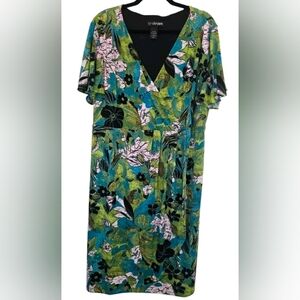 Lane Bryant Green and Blue Floral Faux Wrap Midi Dress 26/28